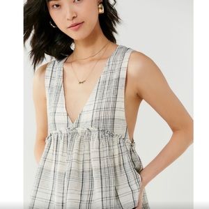 Urban Outfitters Linen Plaid Ruffle Tank Top
